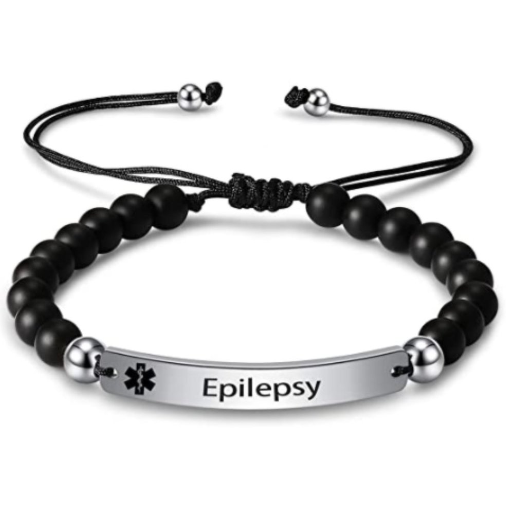 Engraved Bead Epilepsy Medical Alert ID Bracelet